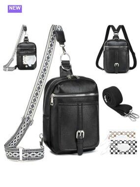 Mini Diaper Bag Crossbody Vegan Leather Wipes Pocket Hands-Free